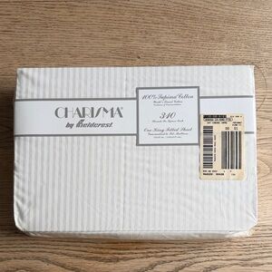 Fieldcrest Charisma 100% Supima Cotton Fitted Sheet White Stripes - King - New